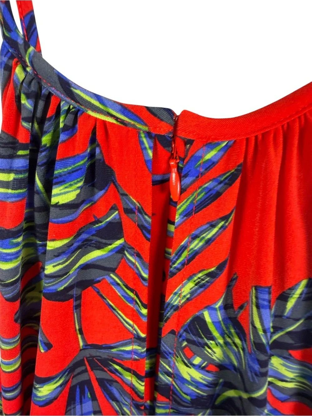 London Times Tropical Palm Print Halter Jumpsuit Red Blue Green Size 8